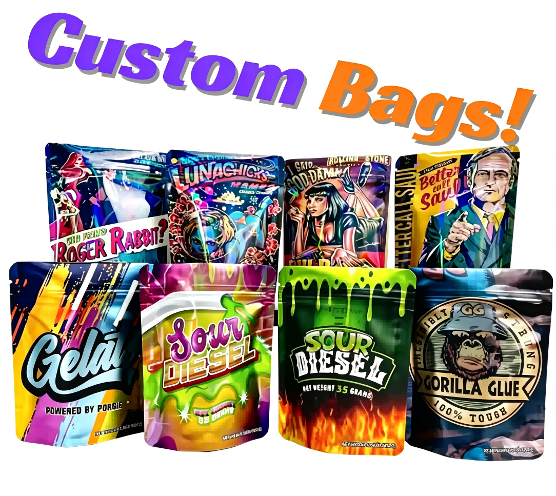  Custom Food grade Mylar Bags, Smell Proof & Child Resistant Cannabis Pouches - Custom Packaging ME Packs